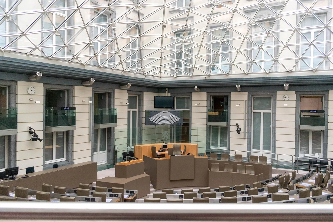 Interior del Parlamento flamenco en Bruselas, 2022. Fotografía de contexto institucional; no muestra el lanzamiento de la campaña.