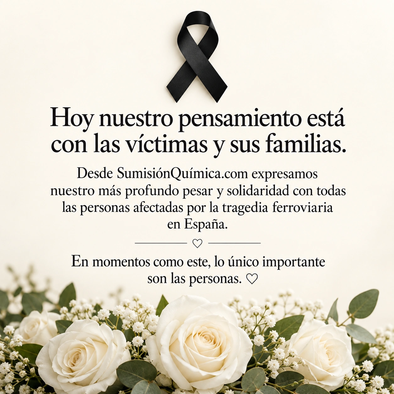 Lazo negro y rosas blancas. Ilustración simbólica de homenaje.